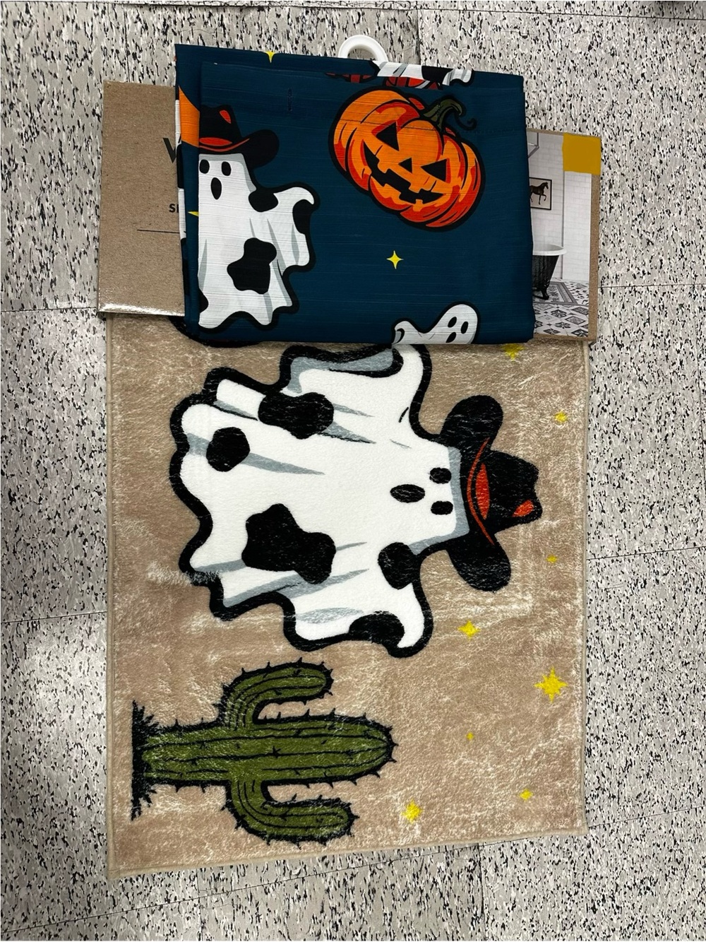 Ghost Pumpkins Blue Shower Curtain & Bath Rug Set - Wrangler NWT